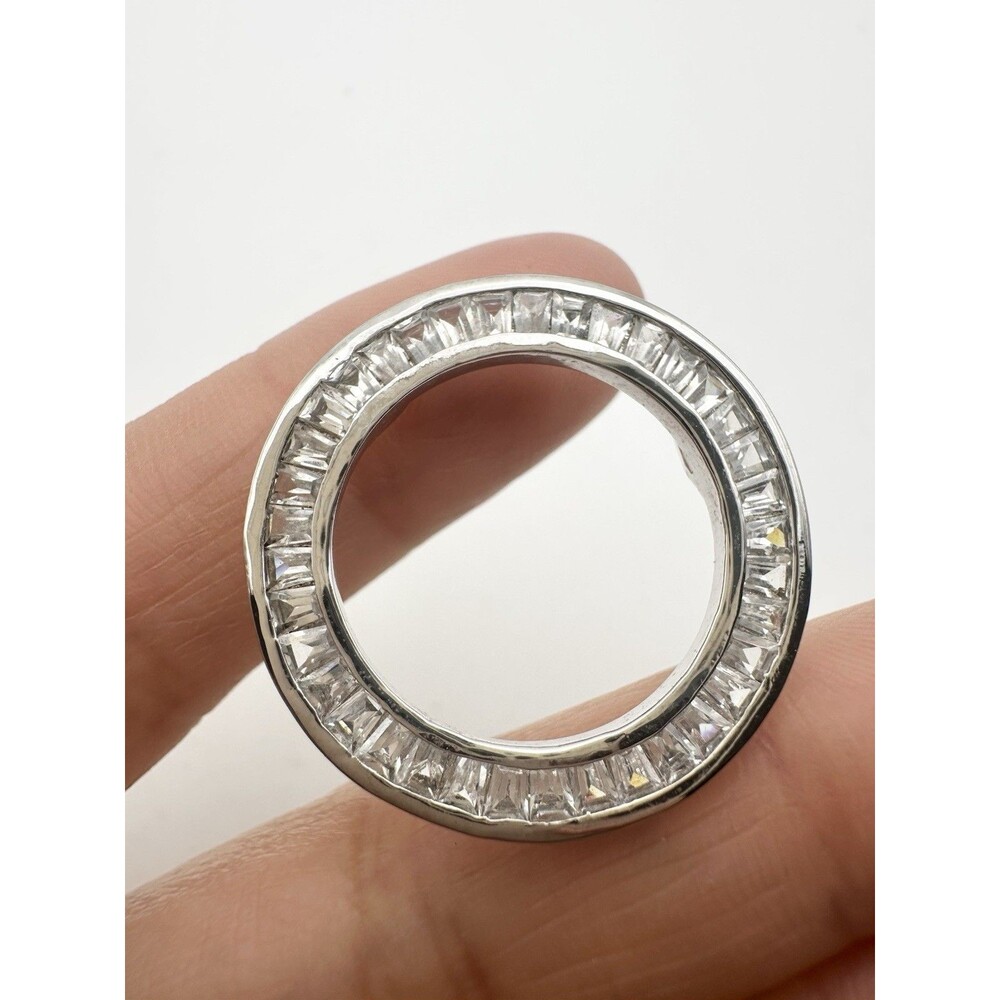 925 Sterling Silver Tapered Baguette-Cut C Z Circle of Life Pendant